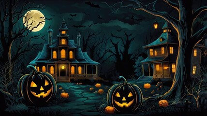 a spooky yet captivating Halloween-themed background with eerie elements