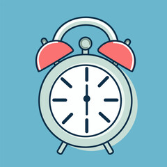 Alarm clock on legs. Clock to keep track of time. School paraphernalia. Flat illustration