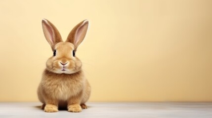 Obraz premium cute animal pet rabbit or bunny brown color smiling and laughing isolated with copy space for easter background, rabbit, animal, pet, cute, fur, ear, mammal, background, celebration, generate by AI