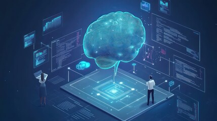 Digital Brain with People and Data Visualizations