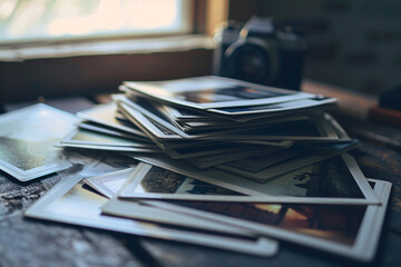pile of old photos on the table
