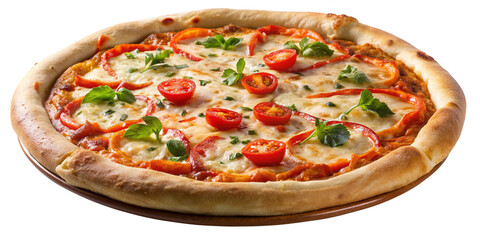 Cheesy Italian pizza isolated on transparent background