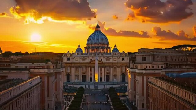 Vatican, Rome, St. Peter Basilica, Time lapse at sunset
