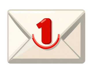 a white envelope with a red number and a smile