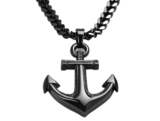 a black anchor necklace on a white background