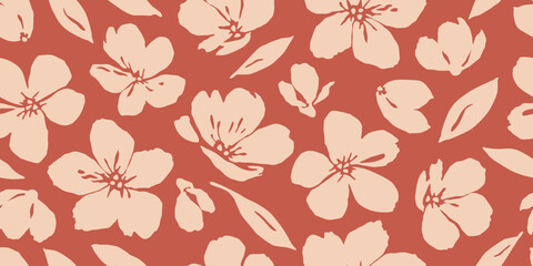 Exotic hand drawn flowers, seamless patterns with floral for fabric, textiles, clothing, wrapping paper, cover, banner, home decor, abstract backgrounds. Vector illustration.