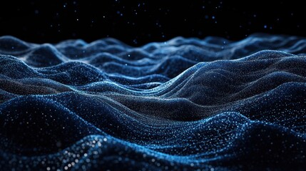 Obraz premium Abstract Blue Wavy Landscape with Glowing Particles
