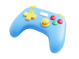 a blue and yellow video game controller