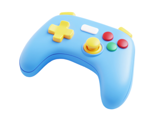 a blue and yellow video game controller