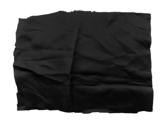 A piece of torn black fabric on a white background. Textile isolate