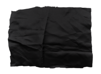A piece of torn black fabric on a white background. Textile isolate