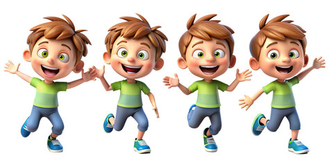 Happy smile laughing jumping playing running cartoon character girl kid child teen person in 3d style design on white background. Human people feelings expression concept