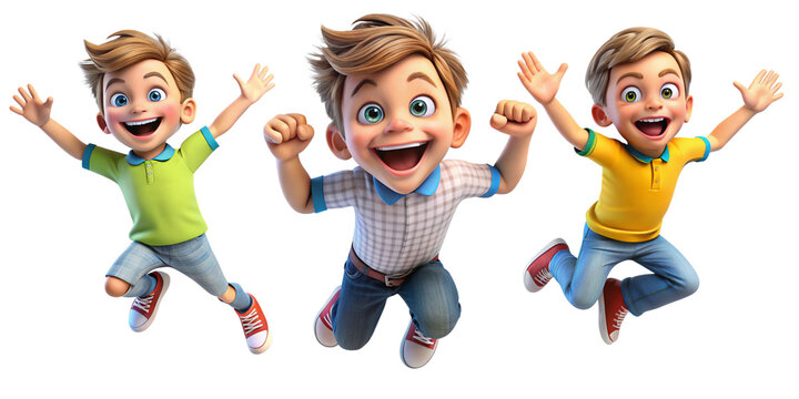 Happy smile laughing jumping playing running cartoon character girl kid child teen person in 3d style design on white background. Human people feelings expression concept