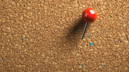 Top view of a pin stuck in a corkboard, leaving ample space for copy or text
