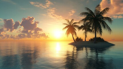 Tropical Sunset over a Small Island