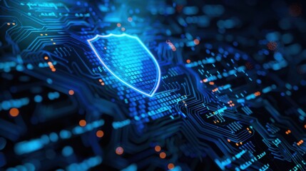 Glowing Blue Shield Symbol