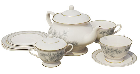 set of tea pot cut out isolated background