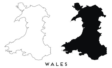 Wales map outline and black silhouette vector