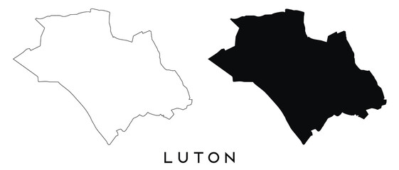 Luton map outline and black silhouette vector