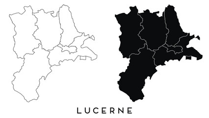 Lucerne map of regions districts vector black on white and outline