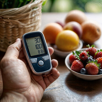 mano sujetando un glucometro para la medicion de glucosa en sangre. dia mundial de la diabetes