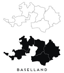 Baselland map of regions districts vector black on white and outline