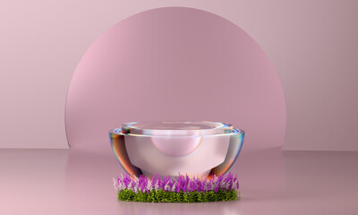 Modern Geometric Display Stand with Iridescent Accents: Ideal for Beauty Product Presentation