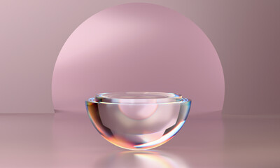 Iridescent Glass Podium on Pastel Background: Minimalist Product Display Scene