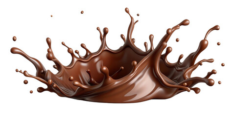 Melting chocolate burst explosion splash isolated on transparent background