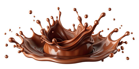 Melting chocolate burst explosion splash isolated on transparent background