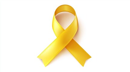 A yellow ribbon representing awareness for adenosarcoma, bladder cancer, bone cancer, endometriosis, sarcoma, spina bifida, and suicide, isolated on a white background