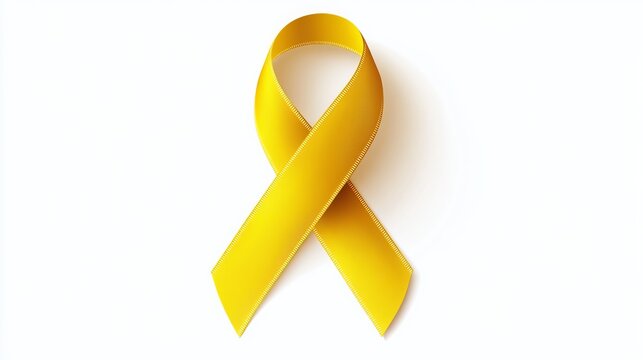 A yellow ribbon representing awareness for adenosarcoma, bladder cancer, bone cancer, endometriosis, sarcoma, spina bifida, and suicide, isolated on a white background - Powered by Adobe