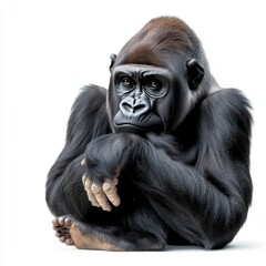 Obraz premium A majestic gorilla sitting thoughtfully, showcasing its powerful build and expressive demeanor in a serene pose.