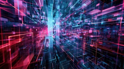 Obraz premium Digital Abstract Neon Cityscape
