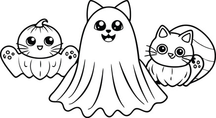 Ghosts with Cat Vector, Cute Halloween Ghosts Vector, Cat Lover Ghost Vector, Halloween Cat Mom Vector, Spooky Season Cats Vector, Cat Person Vector, Spooky Vibe