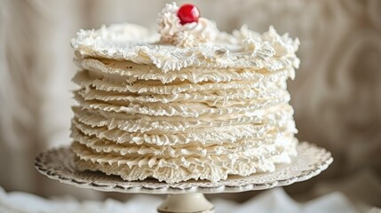 Fototapeta premium A close-up of an elegant, creamy meringue cake 
