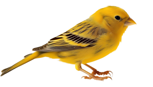 Vibrant yellow songbird with small pointed beak isolated on pristine white backdrop