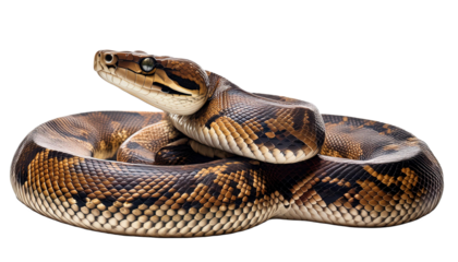 Close-up of isolated venomous python head with intense eyes against transparency background