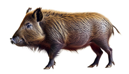 Wild boar and warthog standing alone on  transparency background