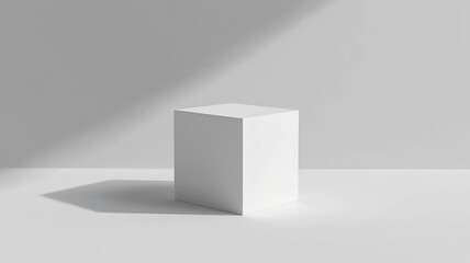 Fototapeta premium Empty white solid square podium with sunlight and shadow