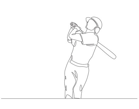 recommend clip art: Continuous one line drawing of baseball player. One line drawing illustration of baseball player hitting ball. American sports, Sport training concept line art. Editable outline
