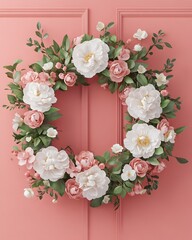 Lavish Peony Wreath with Dramatic Shadows and Chiaroscuro Effect in Ornate Manor Interior