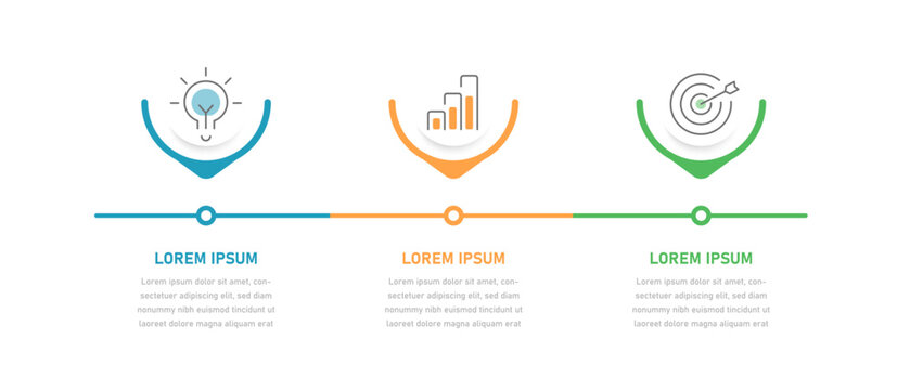 An infographic timeline consisting of 3 stages can be used for presentations