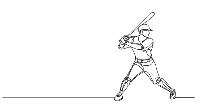 animated continuous single line drawing of baseball batter, line art animation