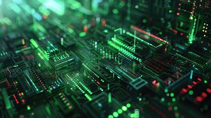Obraz premium Circuitry Abstract - Green and Black Tech Background