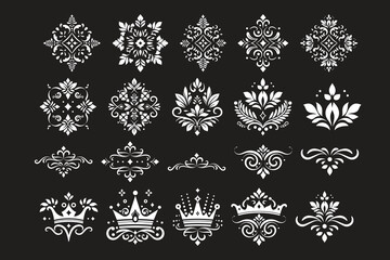 Set of Golden Vintage mandala ornament, Beautiful floral ornament, mandala pattern stencil, classic ornate flower, crown ornament designs. suitable for laser cut or wedding invitation element.
