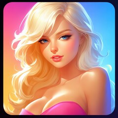 Enchanting portrait of a blonde woman against a colorful gradient backdrop