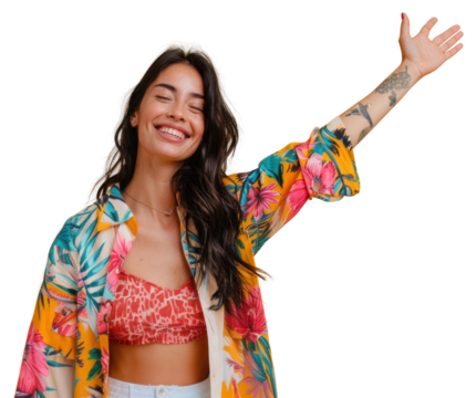 PNG  Happy woman in tropical attire