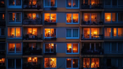 Illuminated Windows of a City Apartment Building