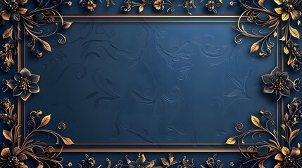 Elegant Gold Floral Frame on Royal Blue Background for Invitations and Certificates